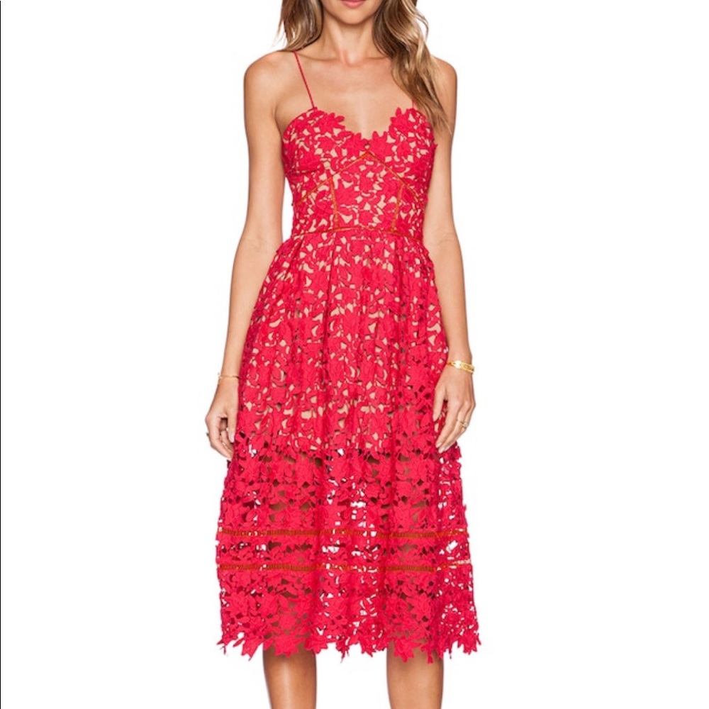 Red lace A-line Midi